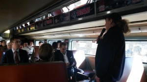 While on our way to Tecate, President Diana Hyatt gave a brief history of the SD&A to railroad officials.